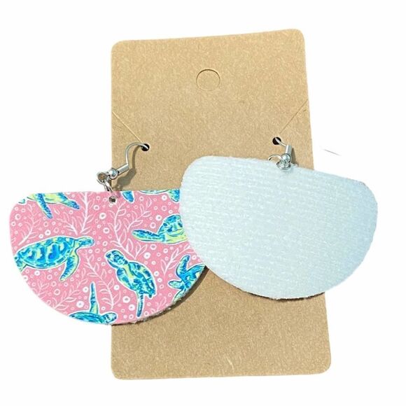 Statement Earrings Sea Turtle Dangle Drop Slip On Earrings Half Circle Pink Blue - Picture 2 of 5